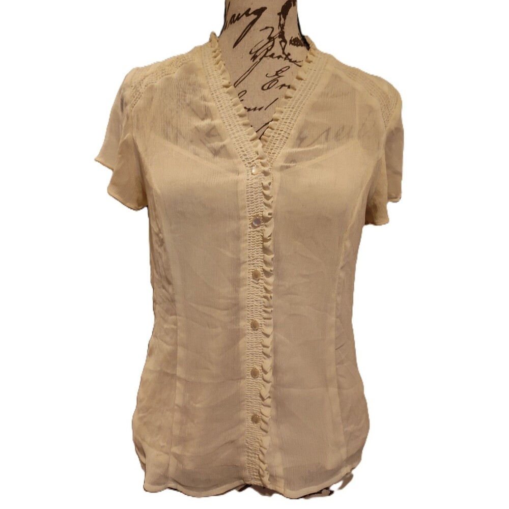 Vintage Petite Sophisticate Cream Blouse with Matching Camisole Layer Size 4P